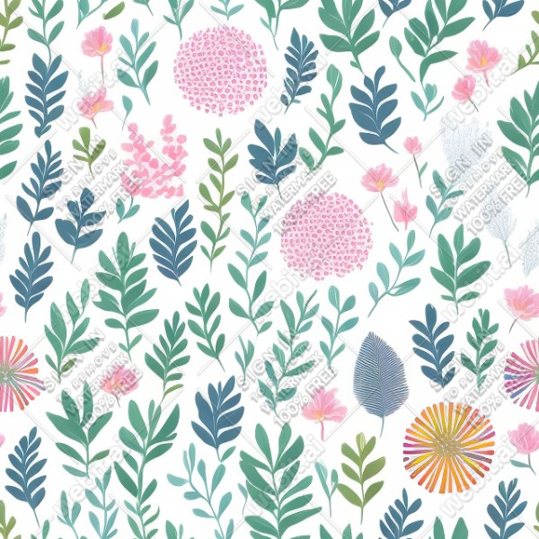 White background with colorful pattern of plants and flowers, trending on artstation, base color, albedo, detailed, 4k