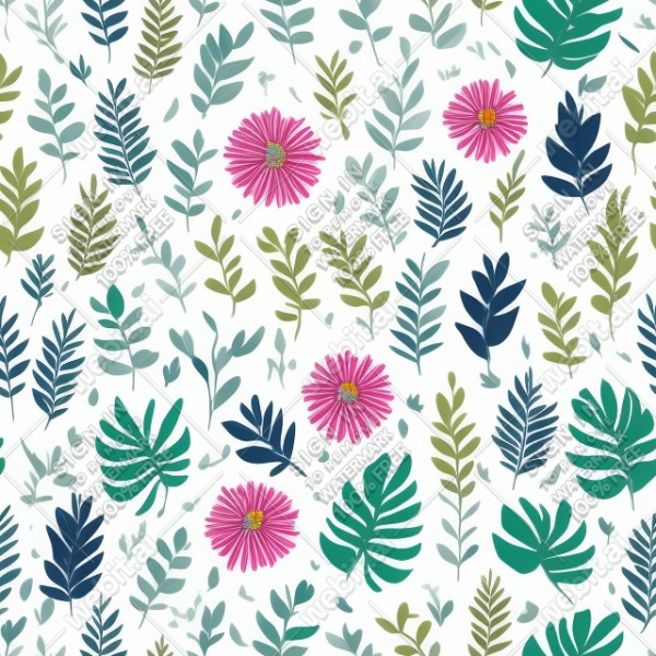White background with colorful pattern of plants and flowers, trending on artstation, base color, albedo, detailed, 4k