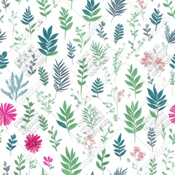 White background with colorful pattern of plants and flowers, trending on artstation, base color, albedo, detailed, 4k