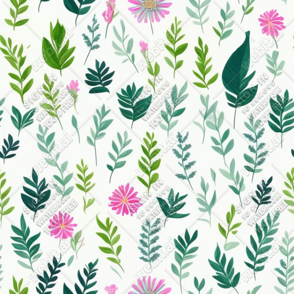 White background with colorful pattern of plants and flowers, trending on artstation, base color, albedo, detailed, 4k