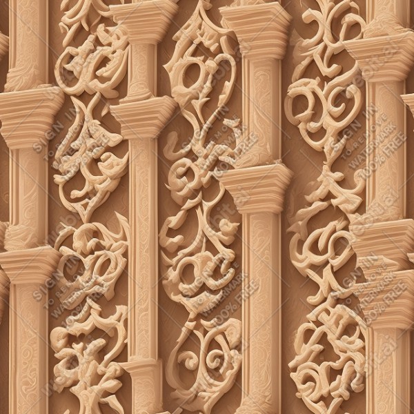 Ornate temple wall flat texture, trending on artstation, base color, albedo, detailed, 4k