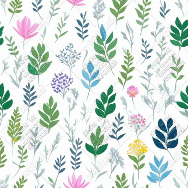 White background with colorful pattern of plants and flowers, trending on artstation, base color, albedo, detailed, 4k