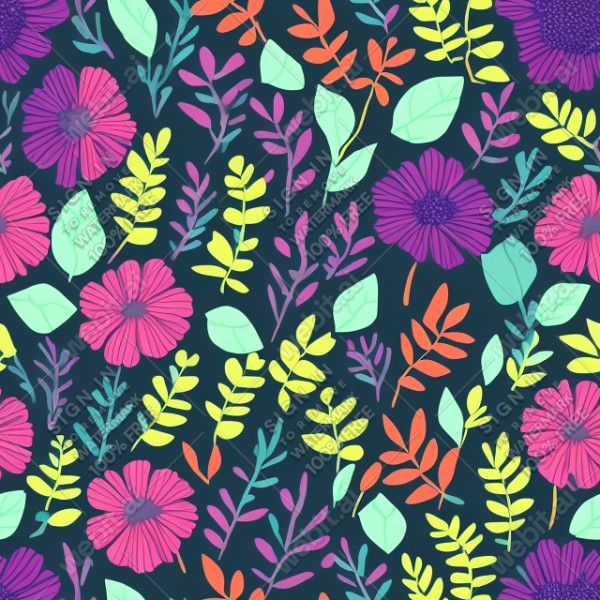 Dark background with colorful pattern of plants and flowers, trending on artstation, base color, albedo, detailed, 4k