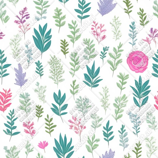 White background with colorful pattern of plants and flowers, trending on artstation, base color, albedo, detailed, 4k