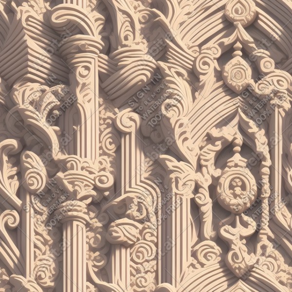 Ornate temple wall flat texture, trending on artstation, base color, albedo, detailed, 4k