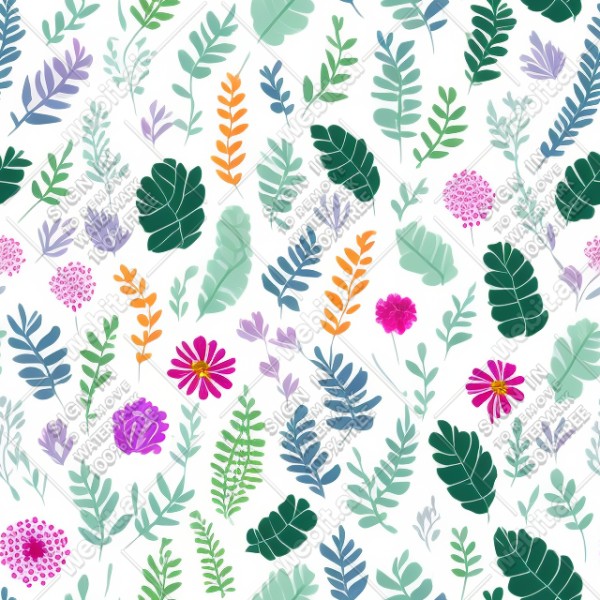 White background with colorful pattern of plants and flowers, trending on artstation, base color, albedo, detailed, 4k