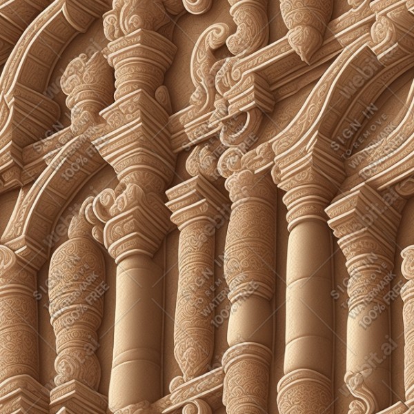 Ornate temple wall flat texture, trending on artstation, base color, albedo, detailed, 4k