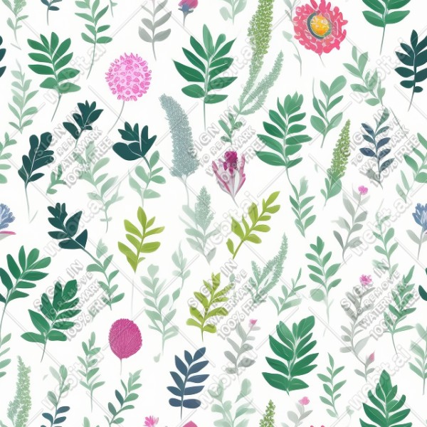White background with colorful pattern of plants and flowers, trending on artstation, base color, albedo, detailed, 4k